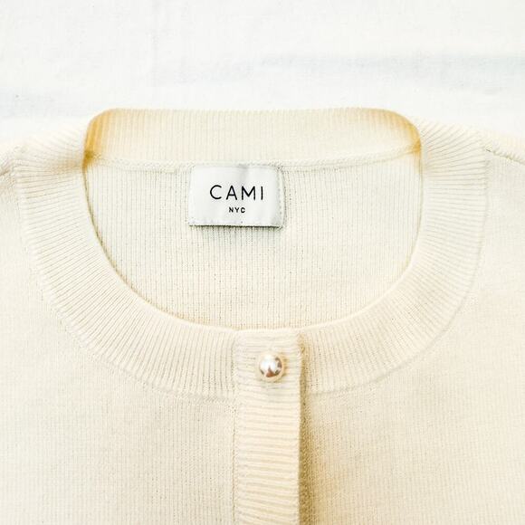 Cami Silk Cardigan Pearl Drop Accented Sweater Cream Size Small NWT - Picture 2 of 7